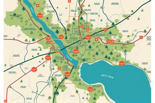 A vibrant map of Austin highlighting popular walking and hiking trails and parks.