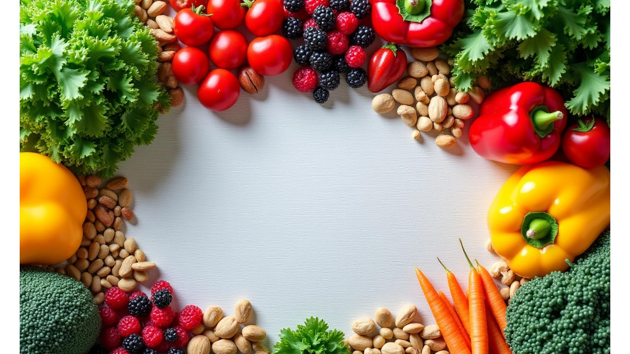 Fresh, vibrant ingredients arranged artfully, symbolizing healthy eating and a holistic approach to nutrition.