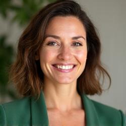 Portrait of Elara Thorne, a warm and empathetic woman in her 40s, with a gentle smile and professional attire.